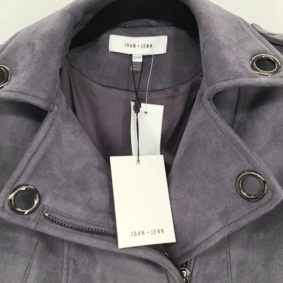 John + Jenn Women’s Moto Jacket Faux Suede Gunmetal Gromet Detail Casual Size XS - Picture 3 of 10
